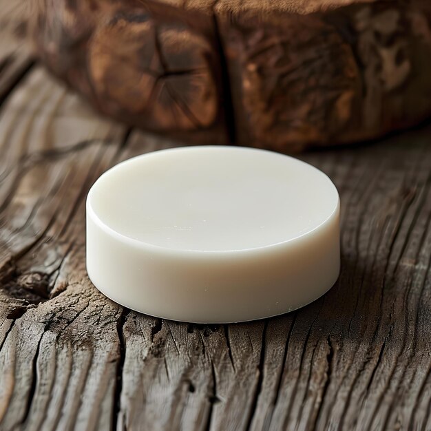 A white soap on a wooden table