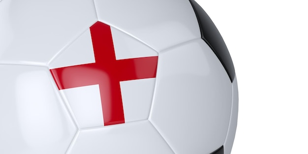 白い背景の上のイングランドの旗と白いサッカーボール分離クローズアップ3Dイラスト