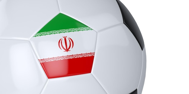 White soccer ball with flag of Iran on a white background Isolated Close up 3D illustration