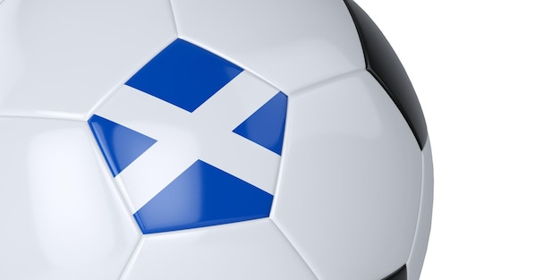 White soccer ball with flag of Scotland on a white background Isolated Close up 3D illustration