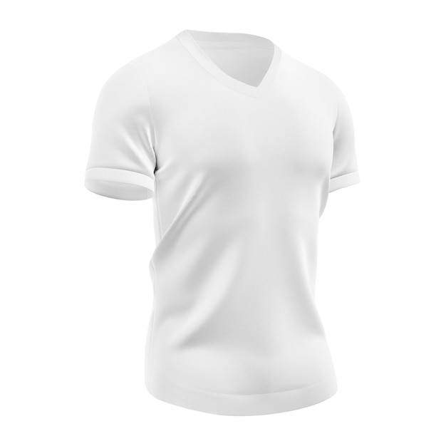 白い背景に隔離されたホールサイドビューのホワイトサッカージャージTシャツモックアップ