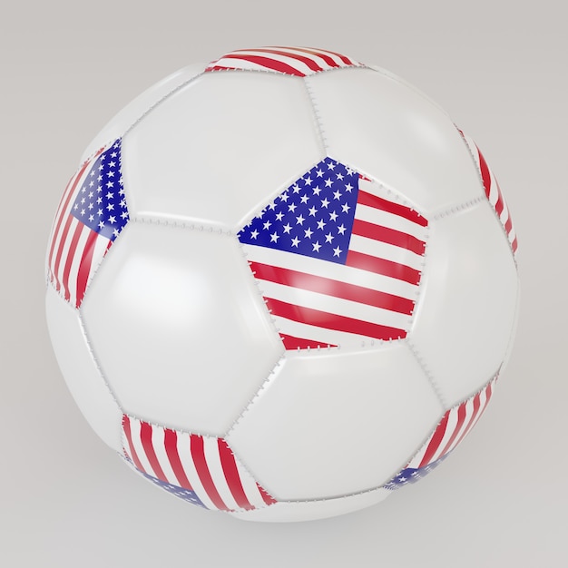 White socker ball with flag of USA on white background