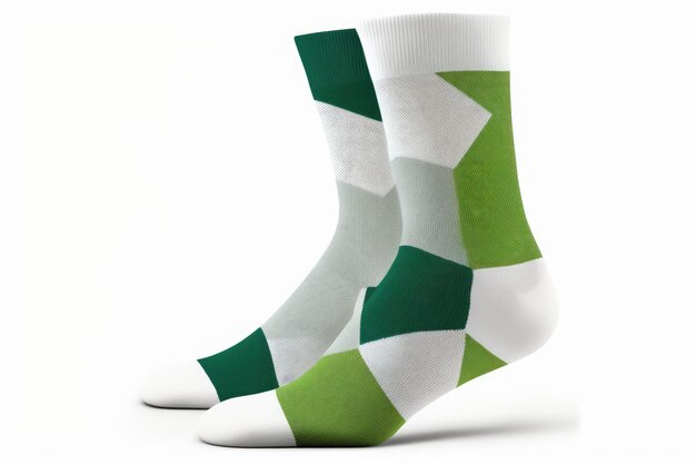 white socks with green geometric pattern isolated on white background created with generative ai