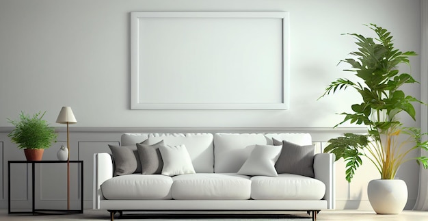 Белый диван в уютном современном интерьере, созданное искусственным интеллектом