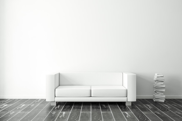 White Sofa in empty room, 3d rendering