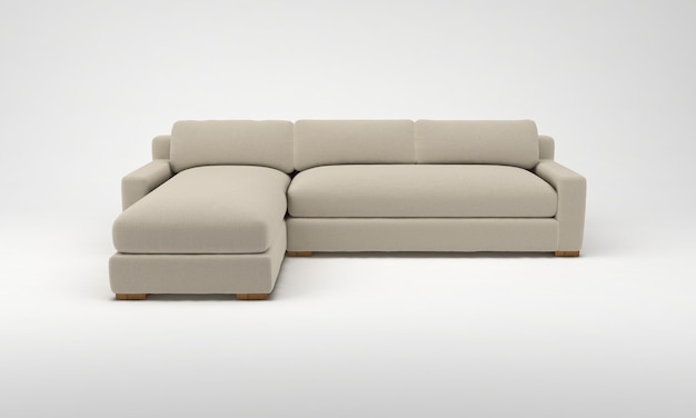 白いソファの正面図の家具3Dレンダリング