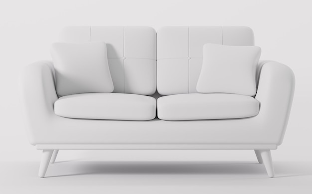 White sofa model 3d rendering Digital drawing