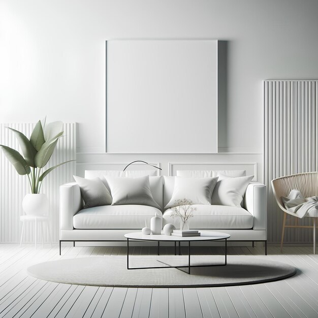 White Sofa modern Pristine Furniture Interior soft elegant empty Fashionable comfortable Sofa with pillow apartment living room in white wall background