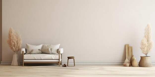 Photo white sofa with a minimalist background style of light brown and cream