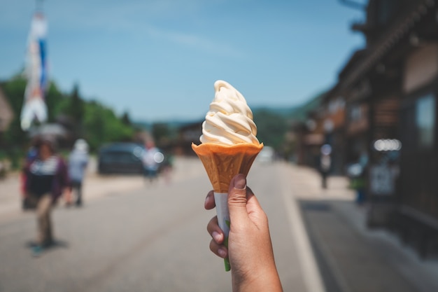 White soft cream on hand