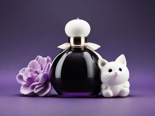 White and soft purple and pink cute perfume bottle black background