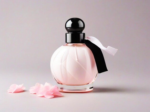 White and soft purple and pink cute perfume bottle black background