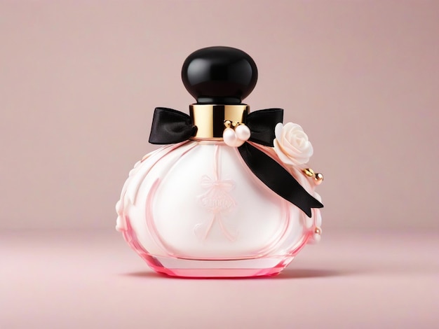 White and soft purple and pink cute perfume bottle black background