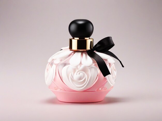 White and soft purple and pink cute perfume bottle black background