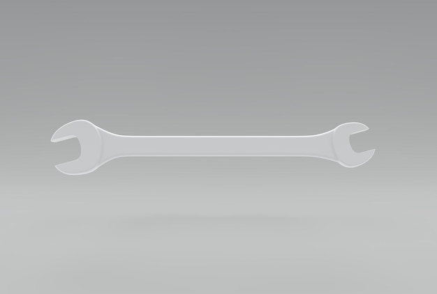 White Spanner on a Gray Studio Background Minimal concept Front view Monochrome 3D render