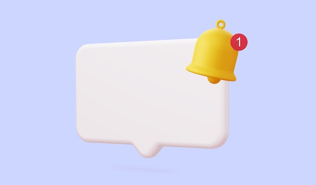 White speech bubble with a bell about the notification of a call and sms 3d rendering