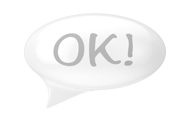 White Speech Bubble with OK Sign on a white background. 3d Rendering