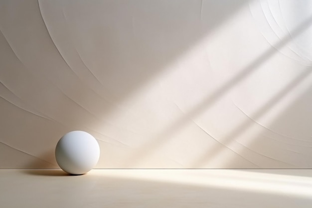 White sphere in minimalist room with dynamic shadows