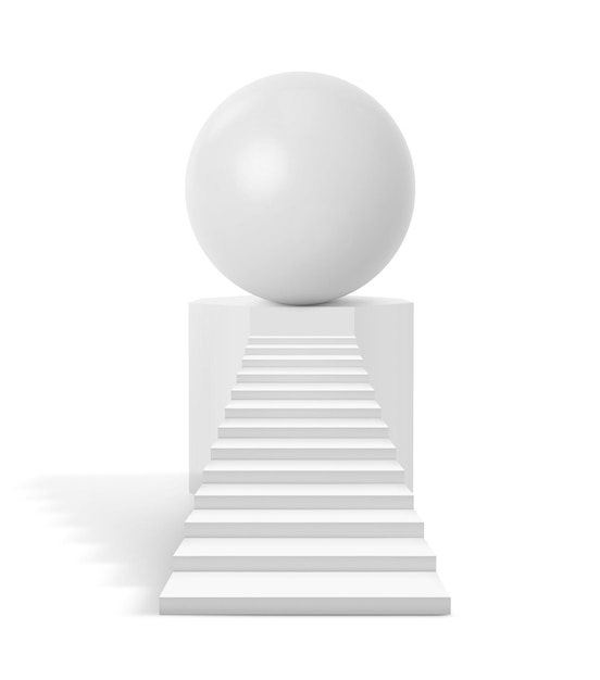 Photo white sphere on octagonal pedestal on white background