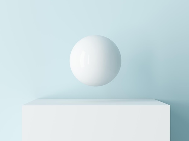 White sphere above white podium 3d rendering