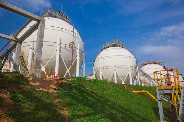 White spherical propane tanks containing fuel gas industry