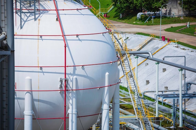 White spherical propane tanks containing fuel gas industry