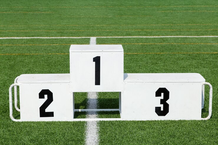 White sport award stand in the sport field