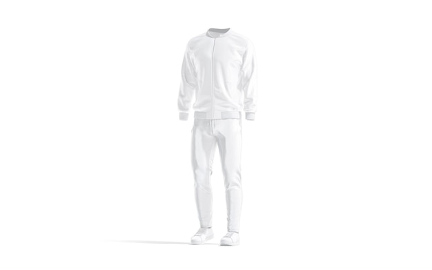 White sport tracksuit with bomber pants sneakers mockup Street outwear with windproof wear mock