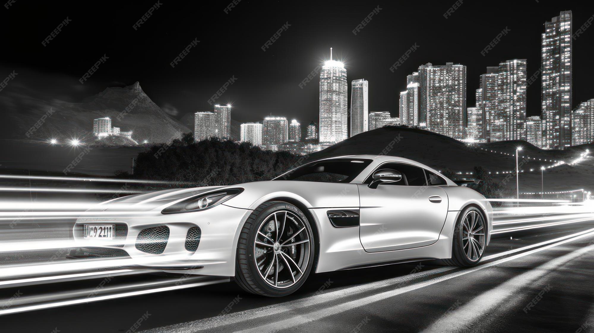 Premium AI Image | A white sports car with a black and white background