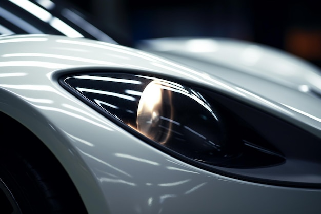 A white sports car with a light on the front