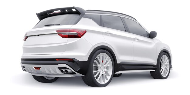 White sports compact car SUV 3d render illustrration