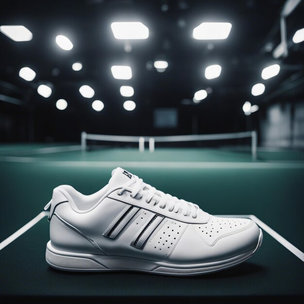 White sports tennis shoe on a black background