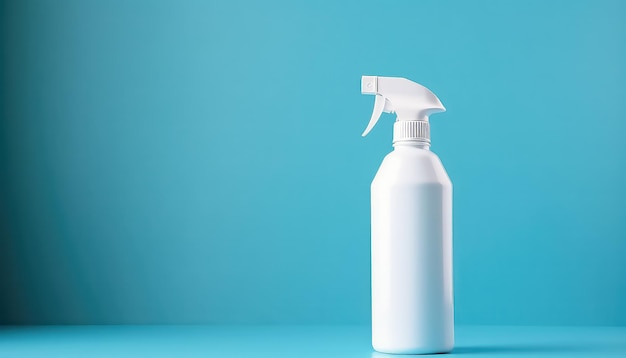 Photo white spray bottle on blue background