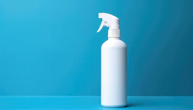 White spray bottle on blue background