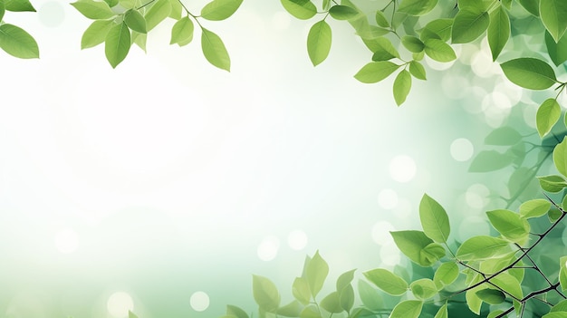 белый весенний фон с зелеными листьями и пространством для текста