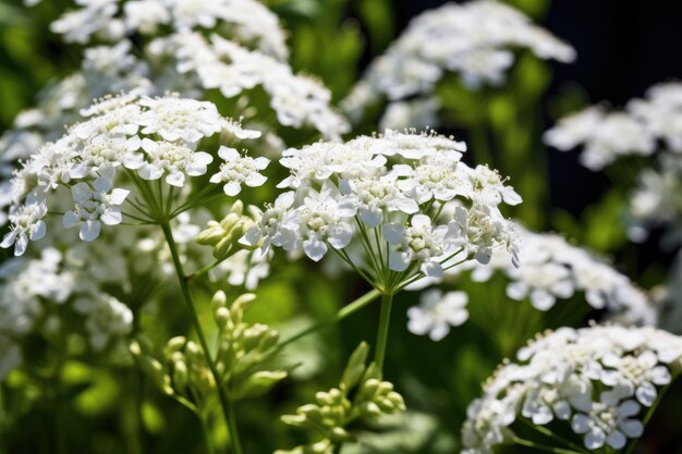 Photo white spring flowers on valerian a tiny plant