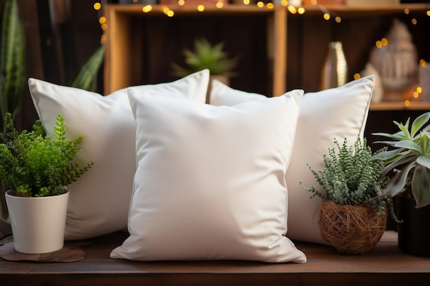 White square canvas pillow mockup on couch