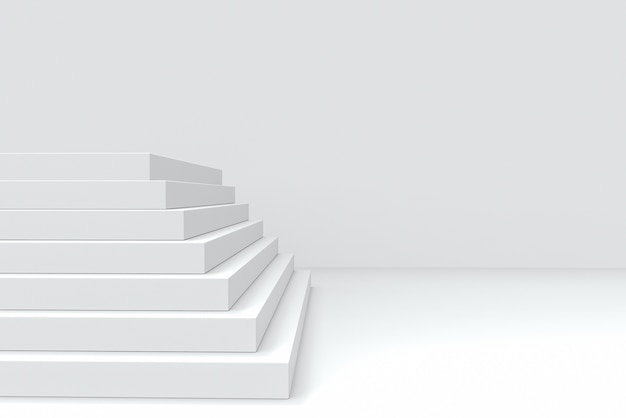 White square cement plate stair with copy space gray wall as background.