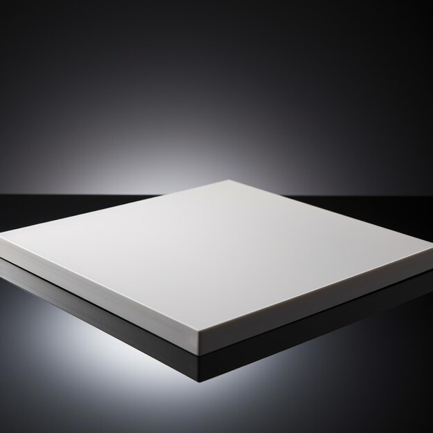 White square ceramic tile on reflective surface with black background