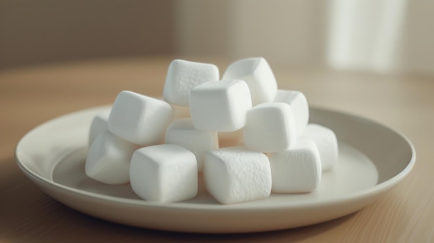 White square marshmallow on a plate in closeup AI generative