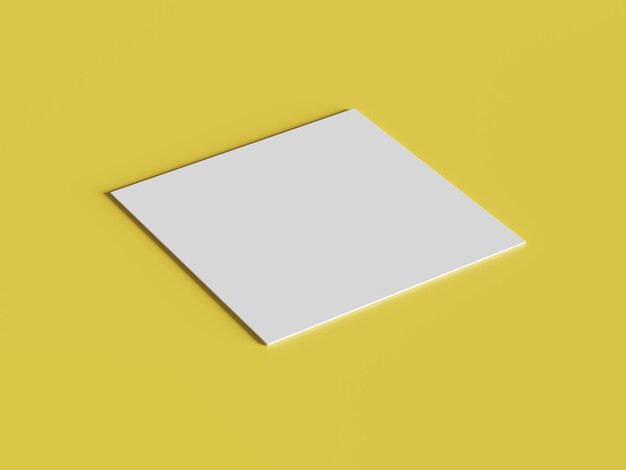 Photo white square shape paper mockup on yellow gold isolated background branding presentation template print tilt angle view 3d illustration rendering