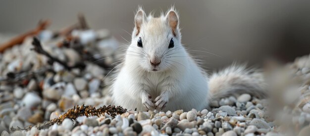 White Squirrel Perched on Rocks