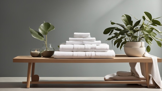 Photo white stack white clean bathroom furnishings towels ai generator