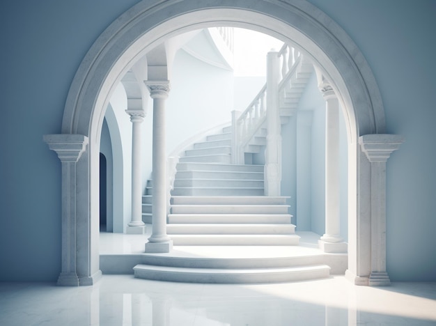 A white staircase with a staircase in the center of the room.