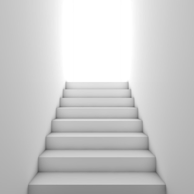 Photo white stairway goes up to glowing door