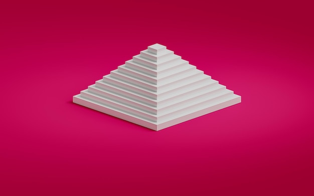 Foto piramide a gradini bianca con sfondo a colori viva magenta blocchi architettonici primitivi 3d rendering 202