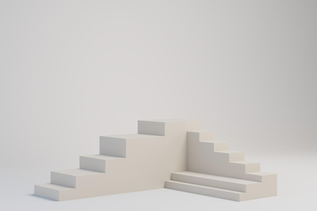 white steps with a platform for placing products or text on a white background.