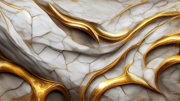 White stone with abstract golden effects pattern background