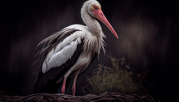 White stork with black feathers Generative AI