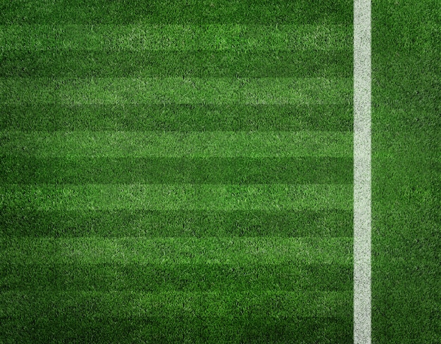 White stripe on the green soccer field from top view